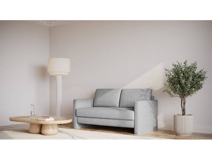 BRUNO Schlafsofa 140cm in Silber Grau Schmal stabiles Massivholz & Boxspringkomfort