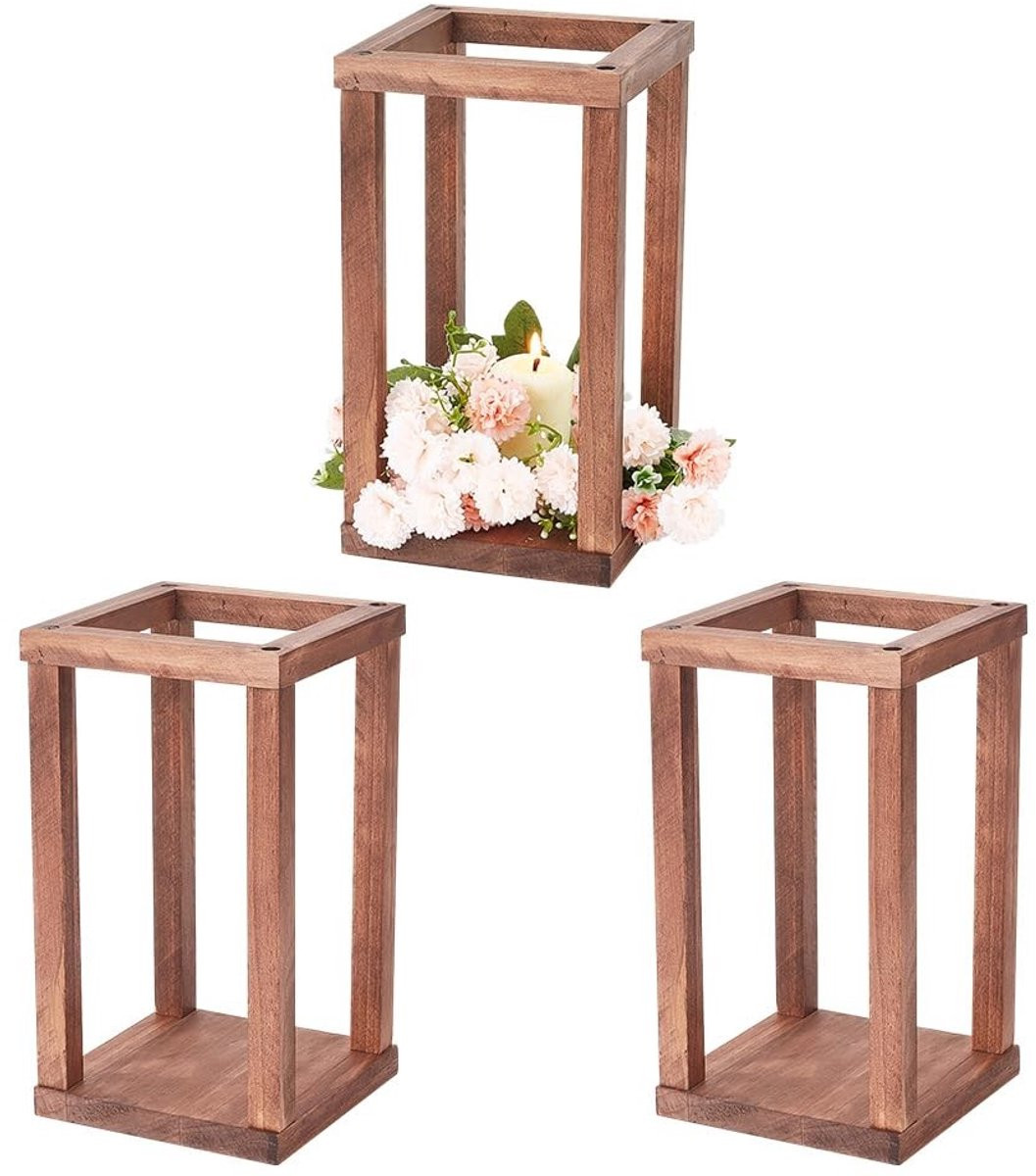 Allecto Decoratieve Houten Bruiloft Lantaarn voor Pilaarkandelaars