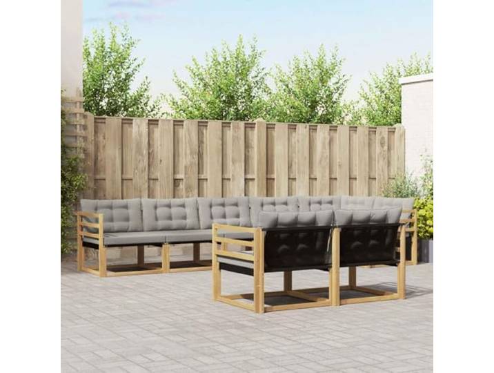 RJPLMFV Sofaset für den Außenbereich, 8-teilig, Weiß / Hellgrau Massives Akazienholz, Couchtisch inklusive, modulares Design, einfache Wartung