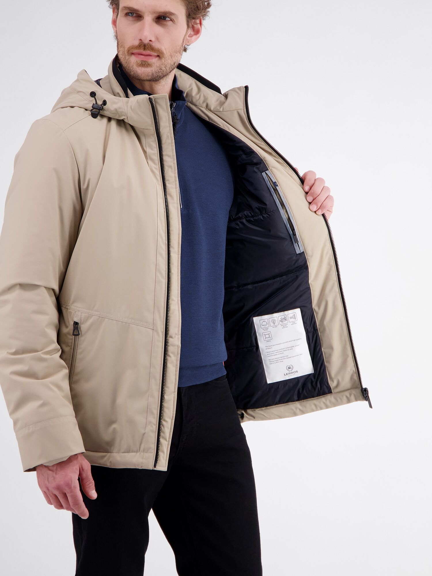 Outdoorjacke LERROS "Sportive Jacke aus wind- und wasserabweisender Kunstfaser", Herren, Gr. 3XL, beige (gravel beige), 100% Polyester, Jacken Outdoorjacke