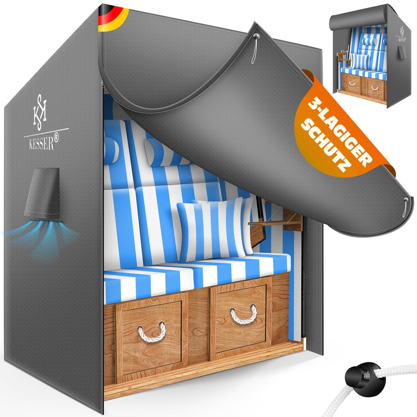 KESSER® Premium Strandkorb Schutzhülle mit Belüftungsöffnungen, Strandkorbhülle Wasserdicht, Winterfest UV-Beständiges, Schwerlast Reißfest 600D Oxford Gewebe Abdeckung (135x100x160/150cm)