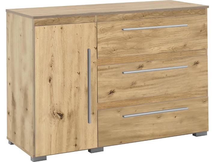 Moderne Kommode 1 Tür 3 Fächern 3 Schubladen Sideboard Schrank Holz Optik Oak