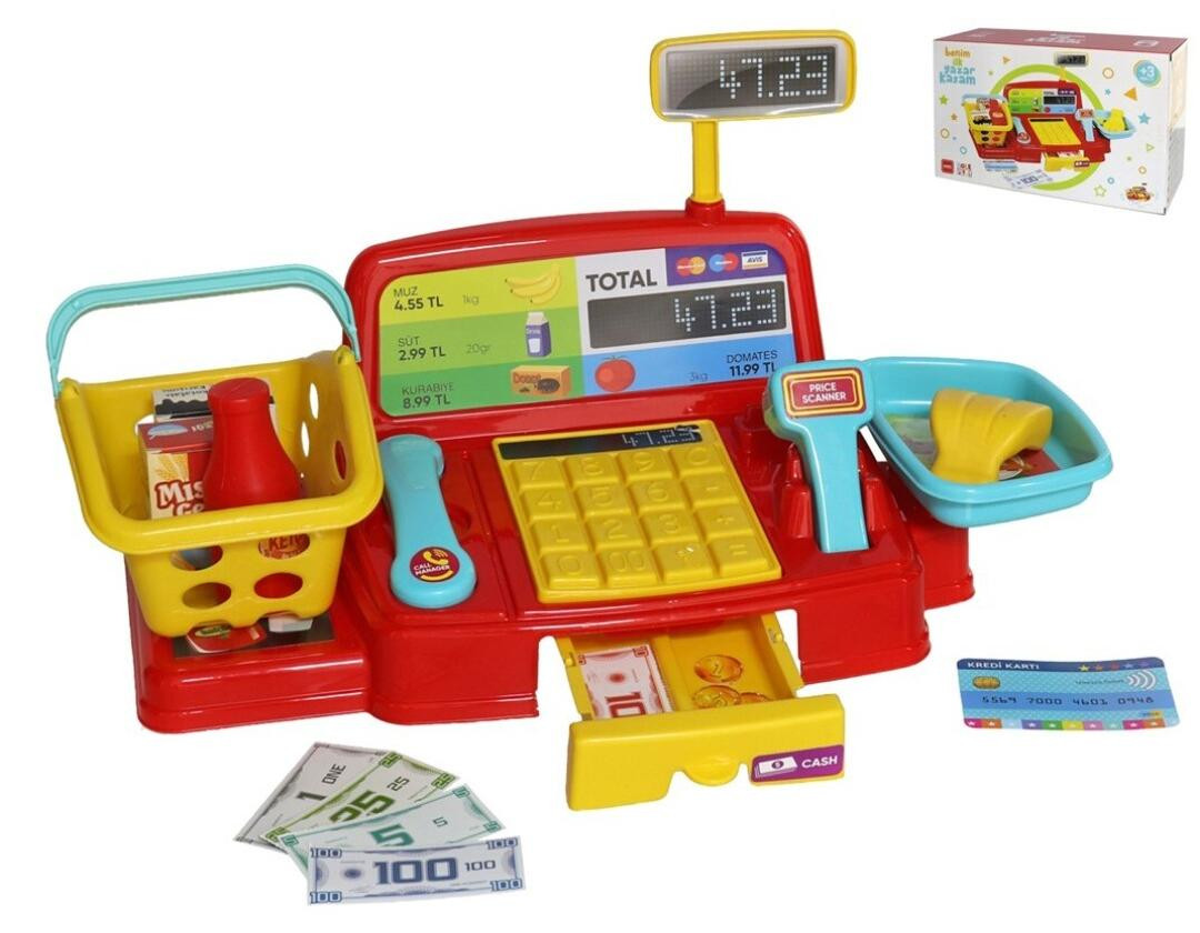 Gerimport Speelgoedkassa met winkelmandje, scanner, weegschaal en accessoires