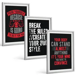 BILDER SET 3er Set - 40x60 cm Silberner Rahmen - Motivation, Training, Selbstentwicklung