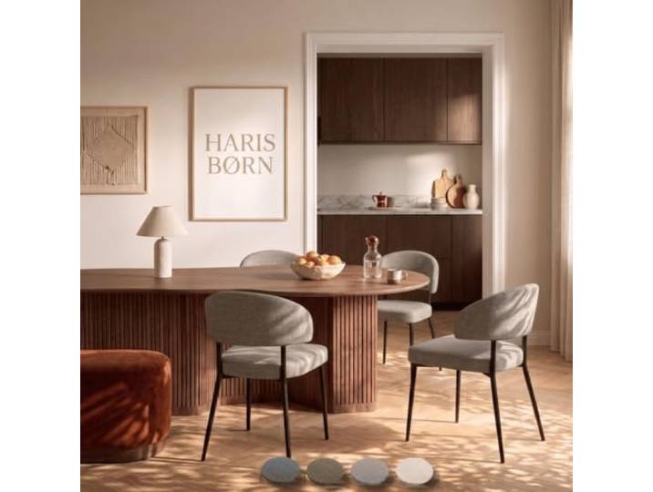 Haris Børn® Esszimmerstühle (4er Set) Taupe - Polsterstuhl Stoff, Beine aus Metall in Schwarz - Stuhl & Stühle Esszimmer, Esstisch Stühle & Küchenstühle - Esszimmerstuhl 30 Tage testen