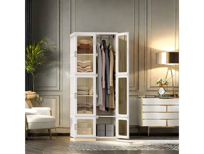 Armoire - Blanc - Portable - Grande capacité - 69x50x170cm - Charge maximale 60kg