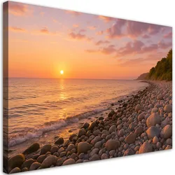 LEINWANDBILD Sonnenuntergang Strand Meeressteine 120x80cm