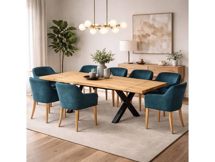 Erweiterbarer Esstisch 180x90cm mit 2 Ansteckplatten, X-Gestell - gerade Kante