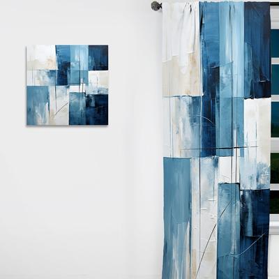 DESIGN ART "Designart ""Nautical White And Blue Geometry Shapes III"" Abstract Geometric Curtain - Blackout Curtain - 1 Panel"