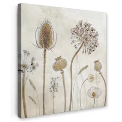 LEINWANDBILD Blumen - Aquarell - Stilleben - Braun - Vintage Deko Groß 90x90 cm