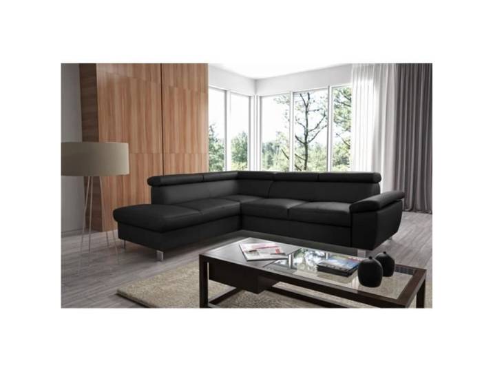 - Canapé d'angle en cuir italien de luxe 5 places LUTECE noir angle gauche