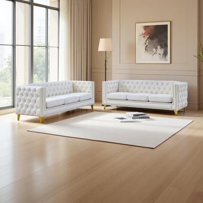 ZWYO HOSIMU Velvet Chesterfield Sofa Set with Tufted Button, Nailhead Trim and Metal Legs (6-Seat)