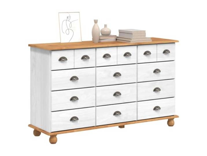 vidaXL Schubladenkommode mit Schubladen ASKIM Weiß 79 x 40 x 133,5 cm 12 Schubladen, damit du alles ordentlich verstauen kannst, Hergestellt aus massivem Holz und Metall,