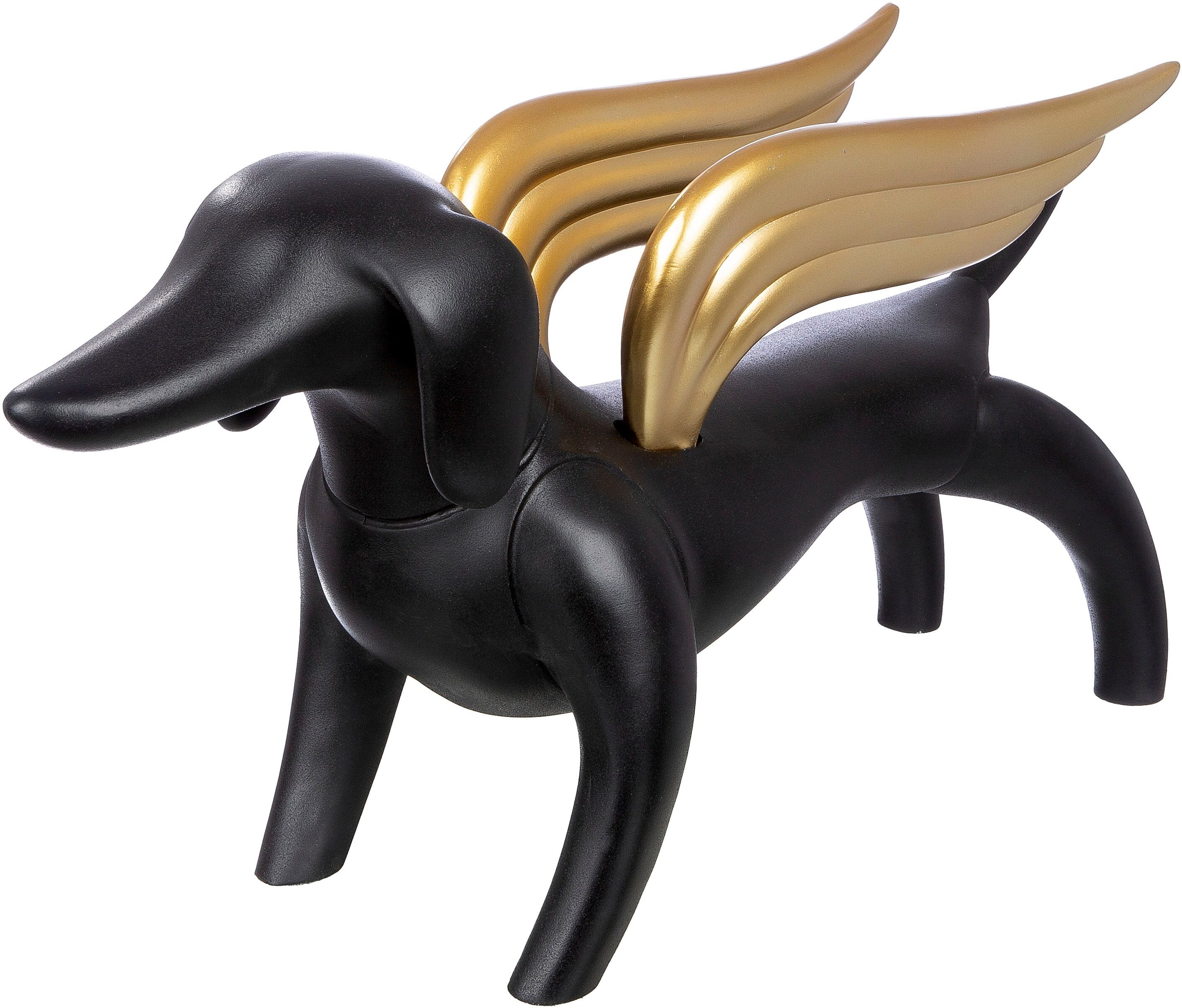 Tierfigur CASABLANCA BY GILDE "Dackelhund "Flying Dachshund", schwarz, B:16cm H:28cm T:56cm, Kunstharz, Dekofiguren, Tierfigur schwarz B/H/T: 16cm x 28cm x 56cm