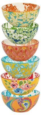 Certified International Damask Floral Assorted Designs All Purpose Bowls, Set of 6