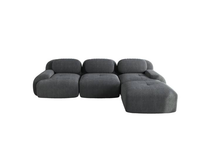 Redom Ecksofa modular, montagefrei, ergonomisch und rahmenlos mit Cordbezug, Grau, 298x178 cm, Wohnzimmer, Sofas & Couches, Wohnlandschaften, Ecksofas