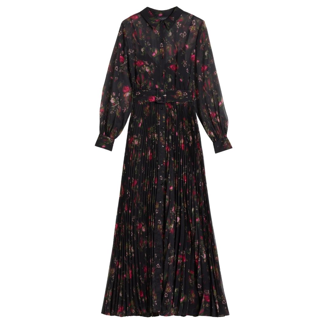 Schwarzes Kleid Mit Ted Baker Ceiba Print-maxihemd