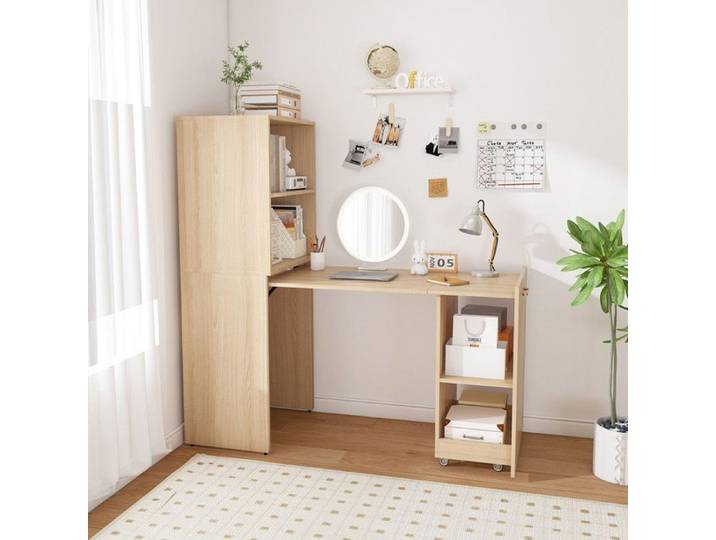Bureau extensible chêne avec armoire de rangement bureau pliant dessus extensible et étagères réglables pour chambre et bureau