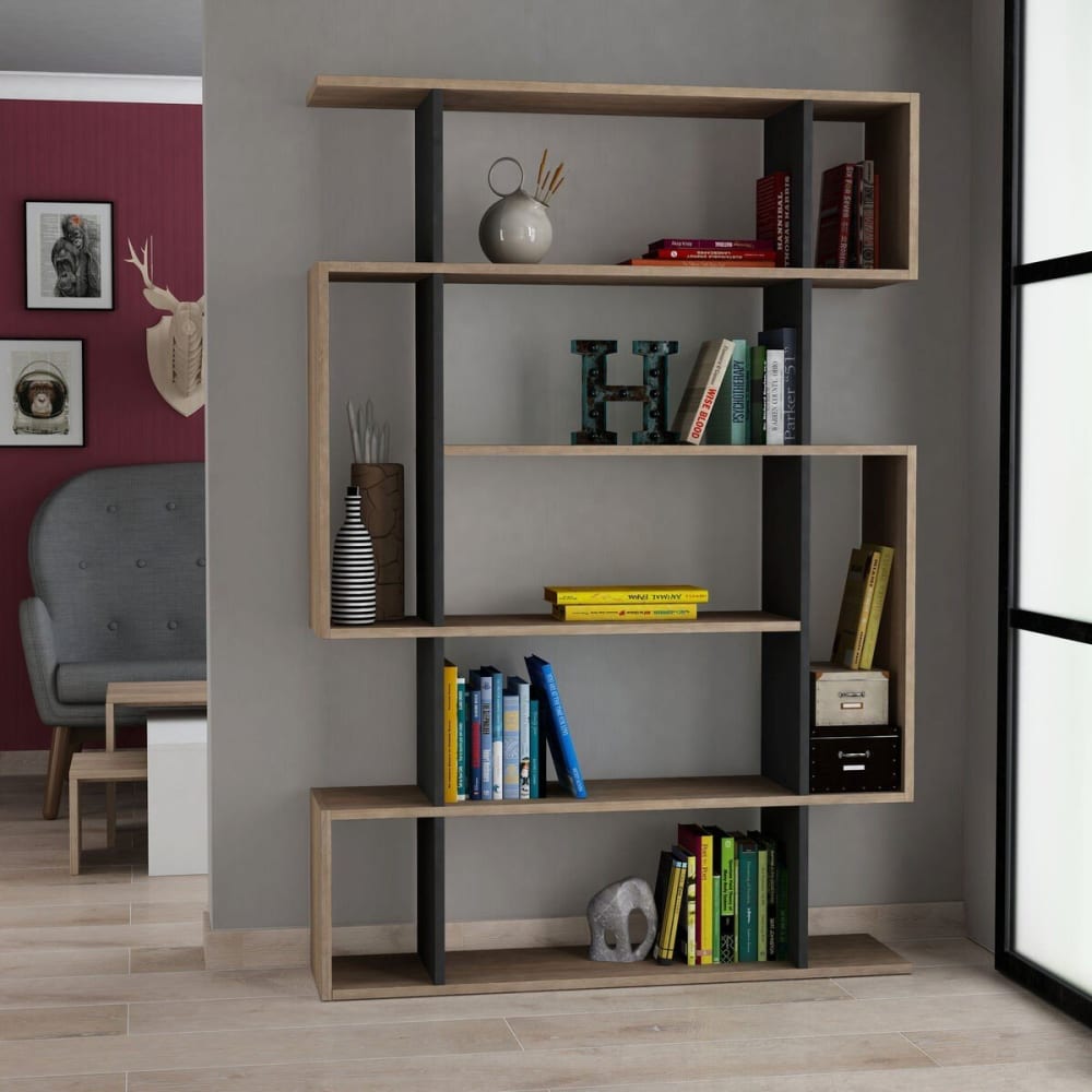 Calicosy Etagère bibliothèque - h161 cm - chêne et gris Marron 109x161x25cm