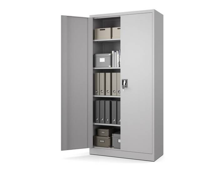 AKTENSCHRANK für Büro Metallschrank für Dokumente und Ordner Stahlschrank Hellgrau abschließbar 90x40x185cm