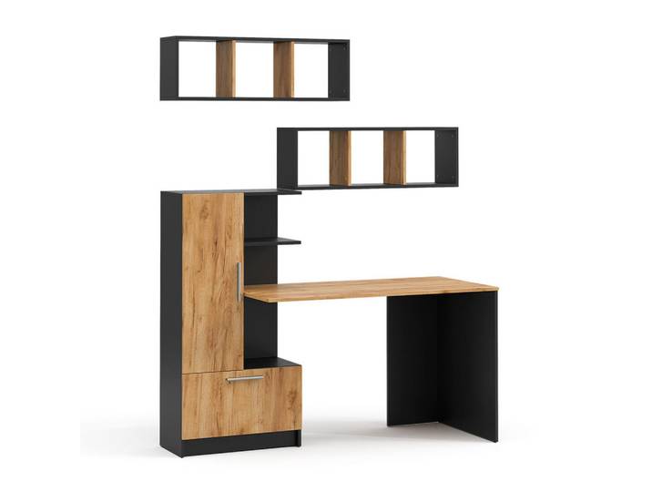 Vicco Schreibtisch-Set Tomy, Anthrazit/Goldkraft Eiche, 150 x 59 cm 3er Set da 2 Regale+Schreibtisch, Anthrazit, Eichefarben, Holzwerkstoff, Rechteckig, 150x120x59 cm, Büromöbel, Schreibtische