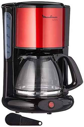 Moulinex Subito Filterkoffiezetapparaat met glazen kan, 10-15 kopjes, rood/zwart