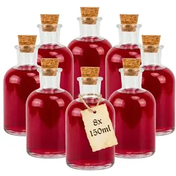 Relaxdays Glasflaschen mit Korken 8er Set Hellbraun,Transparent