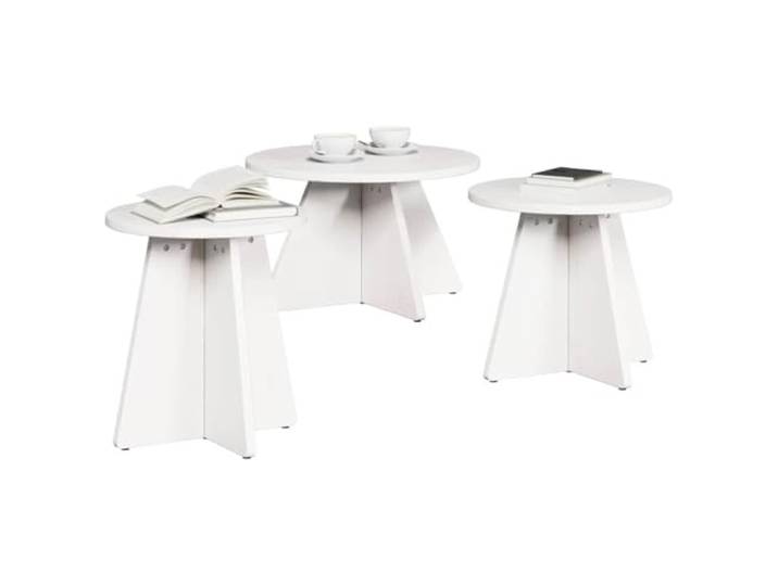 KTHLBRH Couchtisch, 3-teilig, weiß, 49 x 49 x 30 cm Massives Kiefernholz, natürliches Finish, runde Form, Montage erforderlich, nur für den Innenbereich
