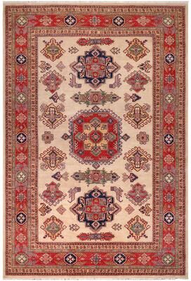 Treasured Knots Tribal Super Kazak Aden Natural/Red Hand Knotted Wool Rug - 8'9'' x 11'8''