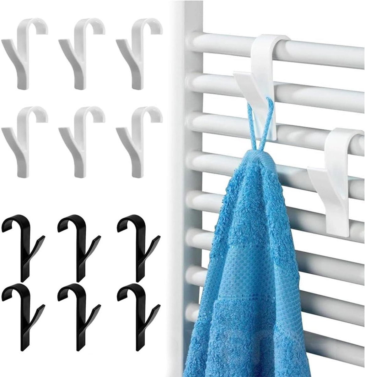 Set van 12 witte radiatorhaken voor handdoeken in de badkamer
