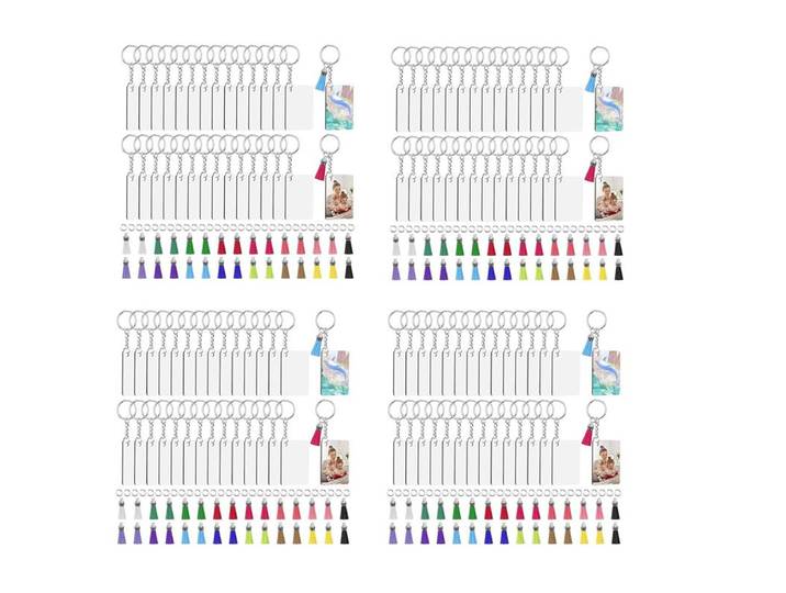 Y50A-Sublimation porte-clés vierges en vrac, lot de 120 porte-clés vierges par Sublimation avec glands, cercle de porte-clés, po