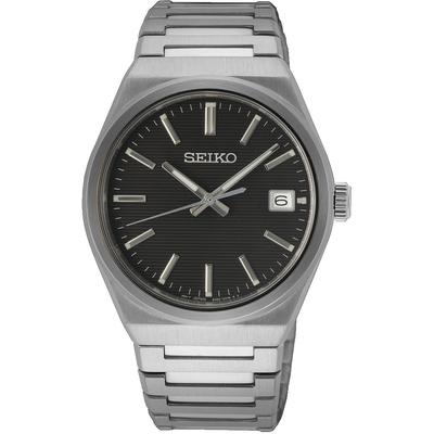 Quarzuhr SEIKO, silber (silberfarben, schwarz), Armbanduhren, Damen, Quarzuhr, Armbanduhr, Herrenuhr, Damenuhr, Datum, Saphirglas, Edelstahlarmband