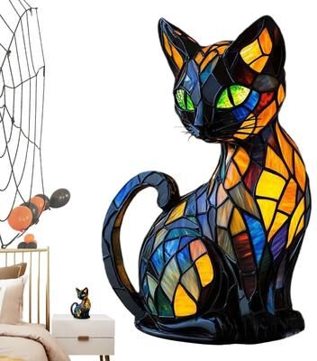Inspired Living Colorful Stained Resin Cat Night Light LED Table Lamp For Bedroom & Home Decor Colorful Stained Resin Cat Night Light LED Table Lamp For Bedroom & Home Decor