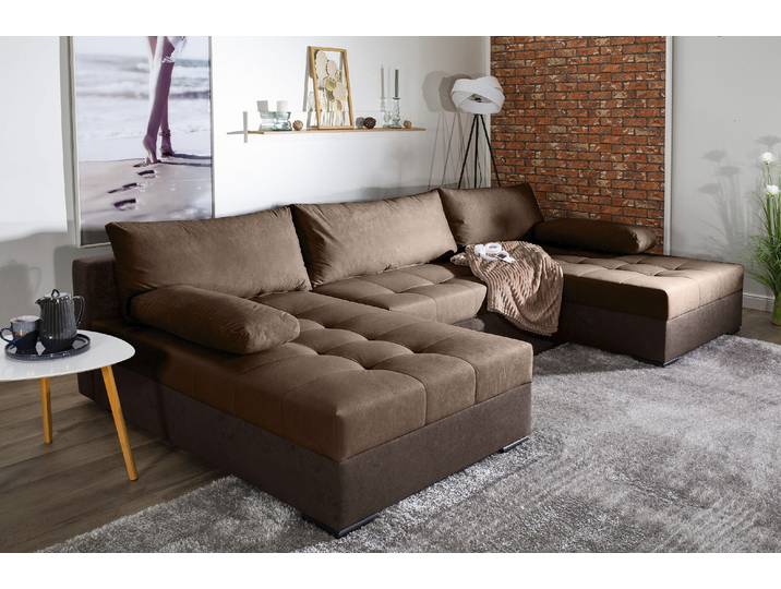 Wohnlandschaft COLLECTION AB Josy U-Form, B: 307 cm , braun (dunkelbraun, braun), B:307cm H:41cm T:161cm, 100%Polyester, Sofas, Wohnlandschaft, Schlaffunktion & Bettkasten, Federkern