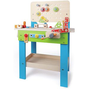 Hape Kinderwerkbank E3000 Meister-Werkbank, aus Holz, 55x81x28cm, höhenverstellbar, 35-teilig