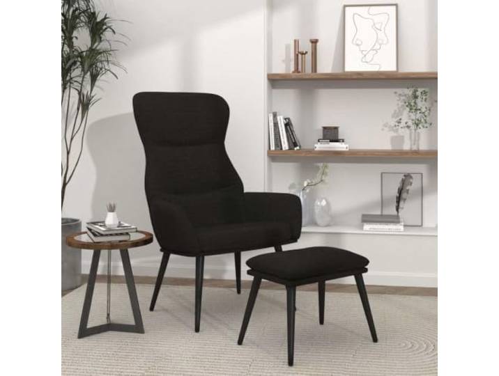 YUTAASU Relax Chair with Ottoman Black Fabric Sturdy Metal Frame, Soft Armrests, Living Room Furniture, Footrest Included