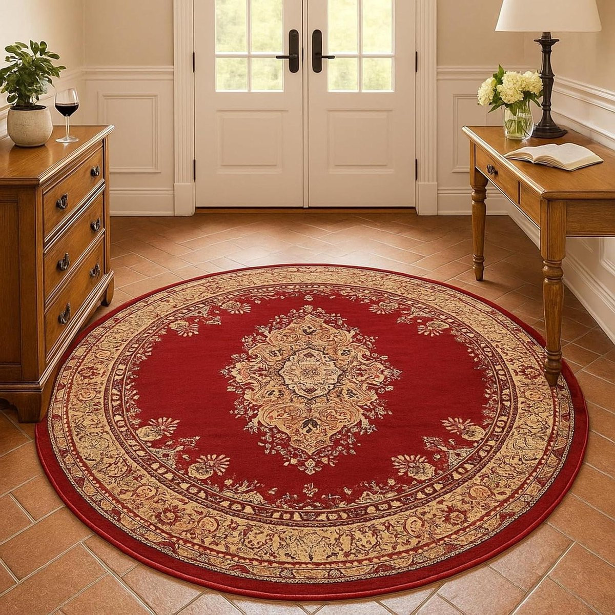 Rond Vloerkleed Meerkleurig - Laagpolig Decoratie Tapijt - Diameter: 180 cm