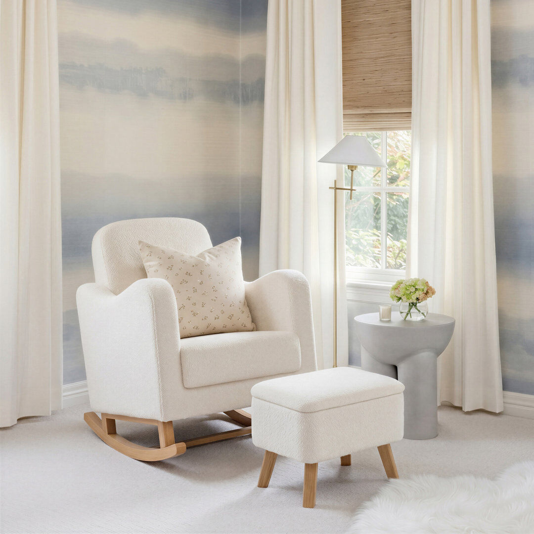 Brambly Cottage SOOTHER ROCKING NURSING CHAIR & STOOL OFF WHITE BOUCLE 87cm H X 70cm W X 89cm D