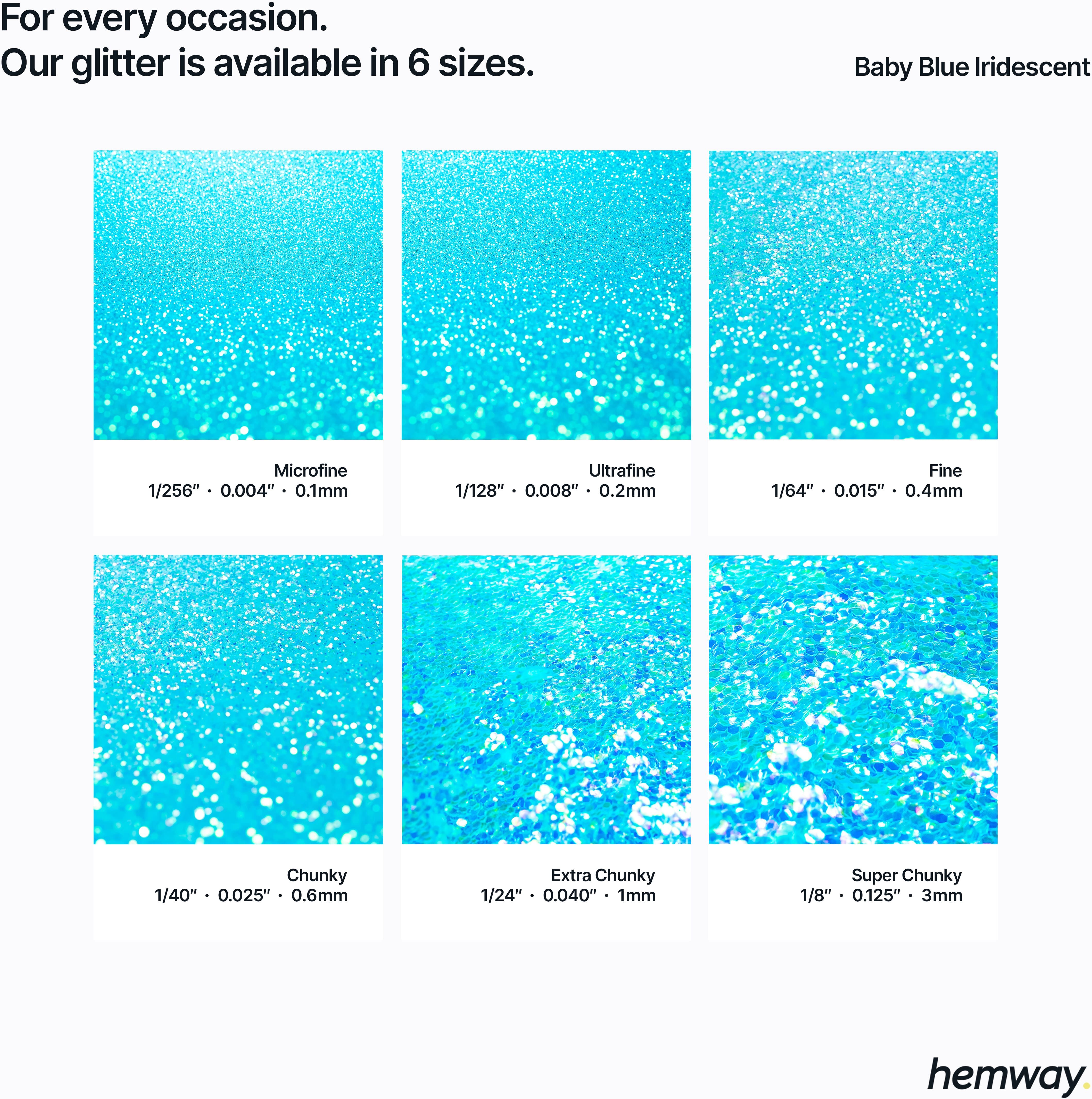 Hemway Glitter Ultra Sparkle 100g / 3.5oz   Baby Blue Iridescent   Cosmetic, Festival, Crafts - Baby Blue Iridescent - Fine 100g