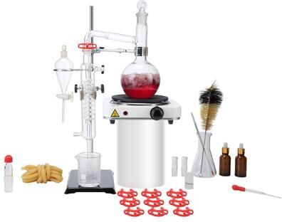 Inspired Finds Premium VEVOR Essential Oil Distillation Kit 16.91 Fl Oz Glass Flask & 1kW Heating Plate 67.63 Fl Oz