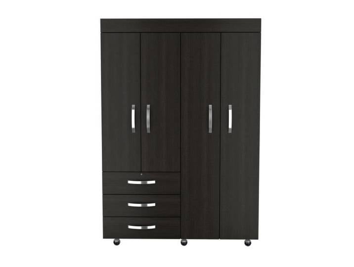 Armoire Denver de 119 cm avec 4 portes 3 tiroirs et roulettes wengé