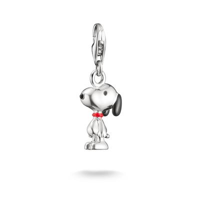 Charm-Einhänger THOMAS SABO "THOMAS SABO x Peanuts Snoopy Charm - Original", silber (silberfarben, schwarz, rot), Charms, Damen, Silber 925 (recycelt)