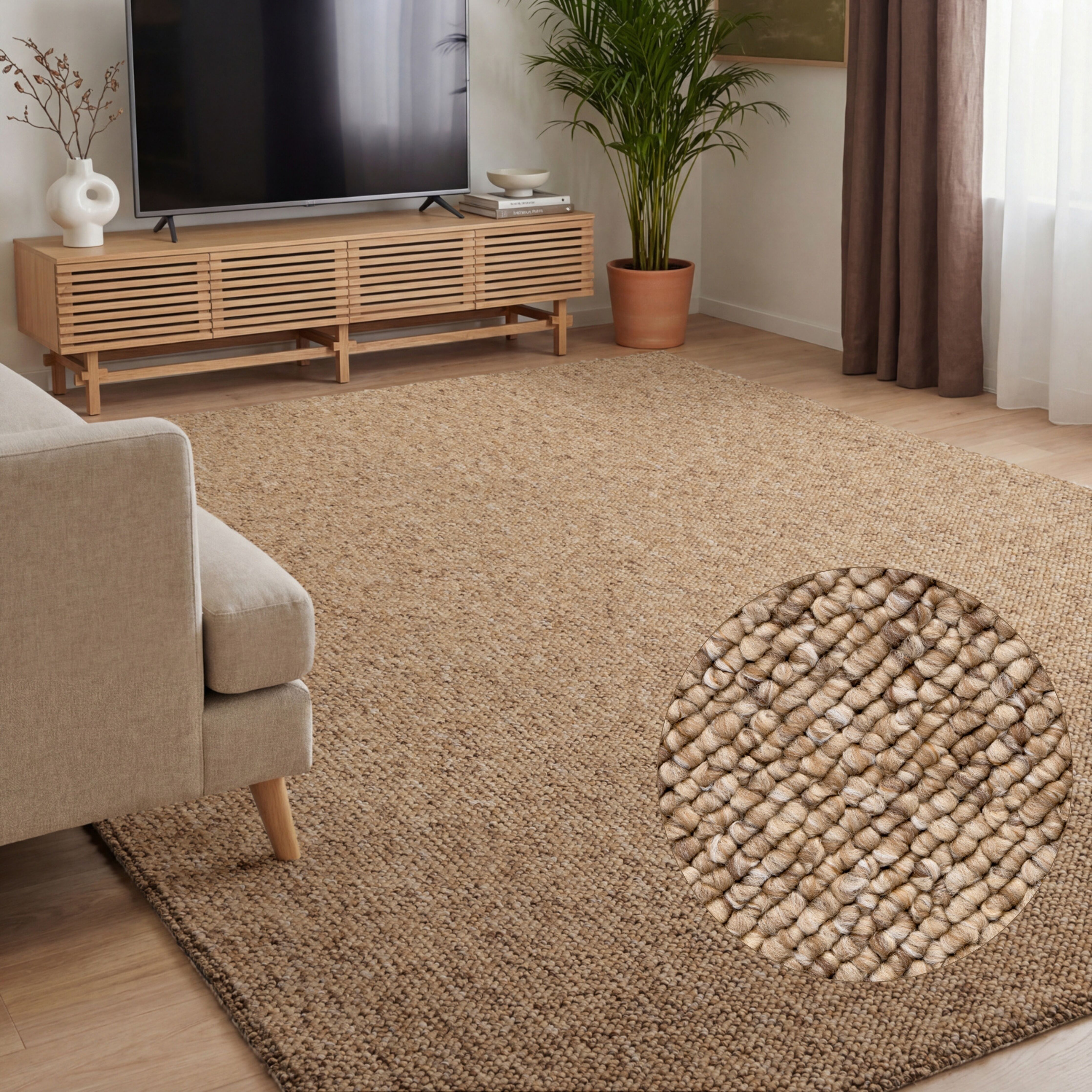 Teppich ELLE DECORATION "Rocco", braun (karamell), B:160cm H:10mm L:230cm, Polypropylen, Teppiche, Teppich, Läufer, waschbar, Wohnzimmer, Esszimmer, Woll-Optik karamell B : 160cm 1 Stk., 10mm, L: 230cm