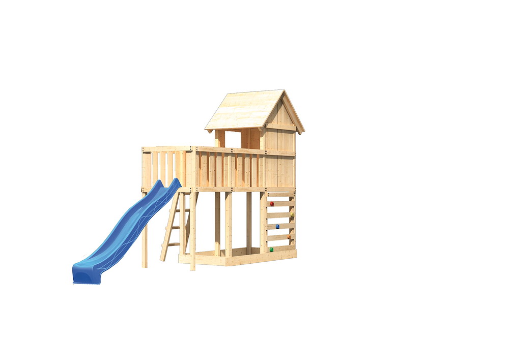 KARIBUHOLZT Akubi Stelzenhaus Frieda natur Rutsche blau+ABP+Kletterwand 16938221
