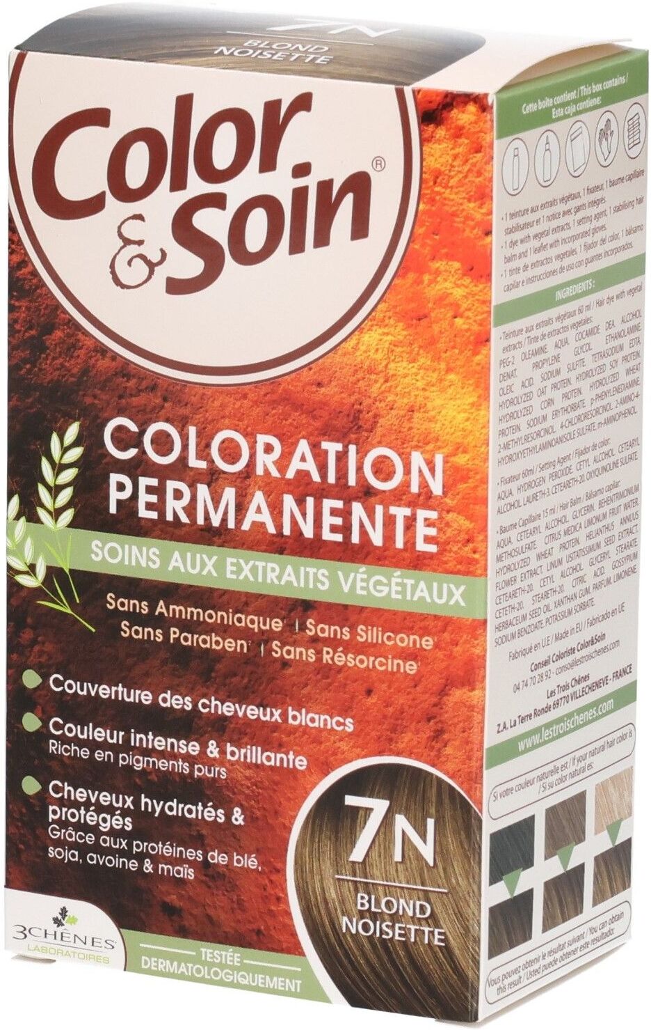 Les 3 Chênes Color & Soin Coloration - permanente aux extraits végétaux. blond noisette n° 7 135 ml Creme