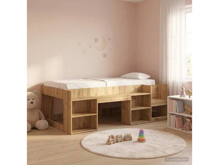 Cadre de lit 1 personnes - Lit simple - pour enfants avec rangement Chêne artisanal_26zju75j