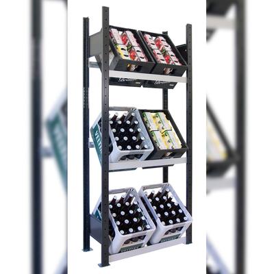 PROREGAL Getränkekistenregal | Grundregal | HxBxT 180x75x30cm | 3 Ebenen für 6 Getränkekisten | Schwarz/Silber