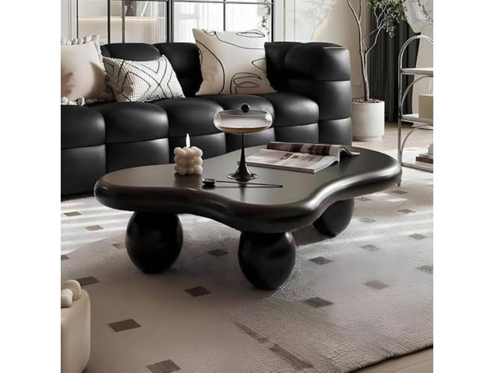 WUPDPQS Wolke Couchtisch Moderne Mitte Jahrhunderts Couchtisch Unregelmäßig Ovaler Couchtische Wolken Mitteltisch Asymmetrisch Kaffetisch für Wohnzimmer Bauernhaus (B Black Small)
