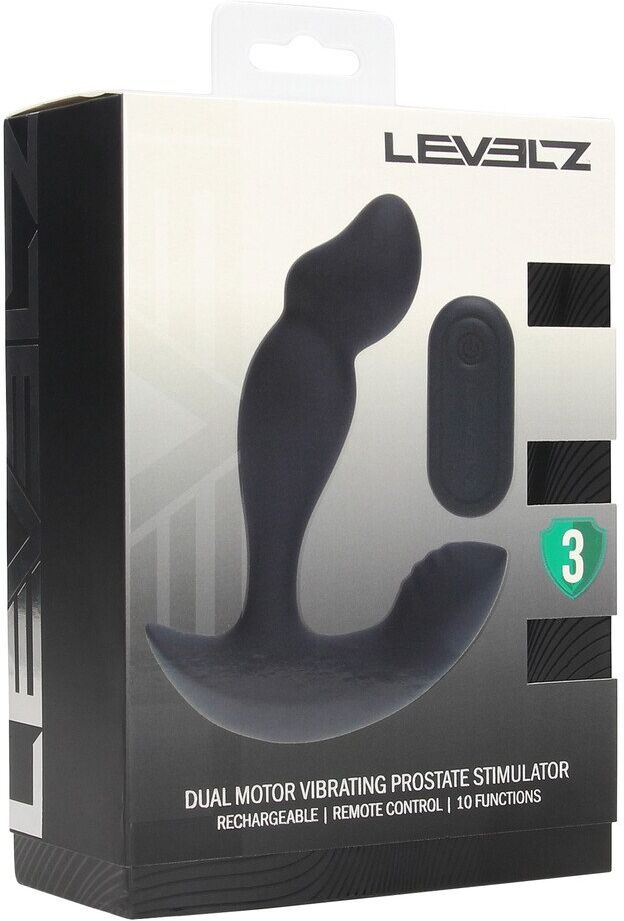 Levelz Stimulateur prostatique en silicone liquide vibrant à double moteur avec télécommande - Noir