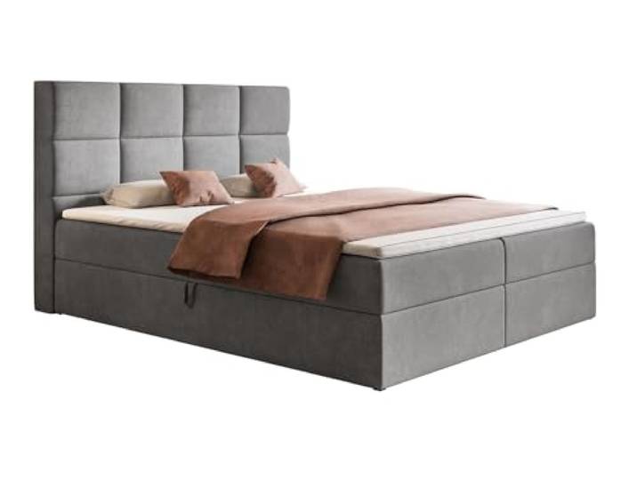 Emporius Boxspringbett 140x200 cm Solo - Bett mit Zwei Bettkästen, Doppelbett Schlafzimmer - Matratze & Topper, Samtstoff - Grau (Jasmine 90)